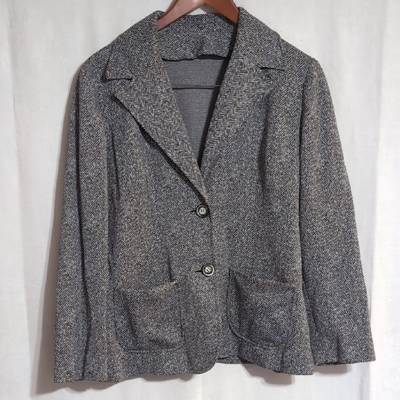 Handmade Jackets & Blazers - Handmade Grey Herringbone Buttoned Jacket Blazer Size Large